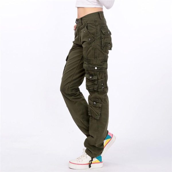 (army green, 30) Women Straight Multi-pocket Cargo Pants Denim Overalls Ladies Fashion Workout Joggers Baggy Pants Loose Straight Trousers