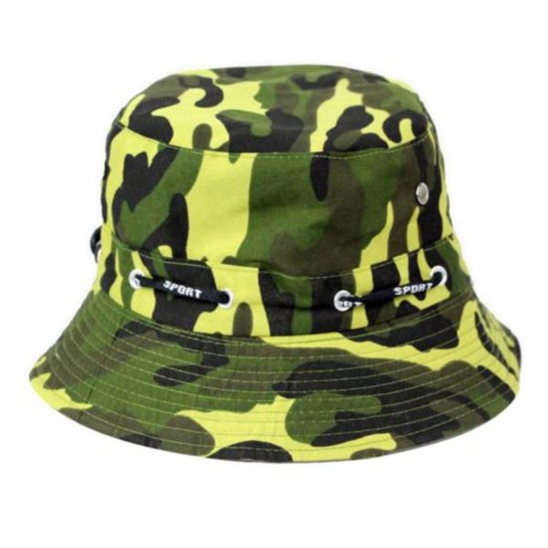 (army green) MUQZI Sports Accessory Fashion Camouflage Sun Block Bucket Hat Outdoor Breathable Hiking Fishing Cap
