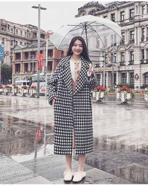 (as the picture, S) Fashion Plaid Coat Ladies Loose Long Woolen Coats Winter Trench Single Breasted Overcoat