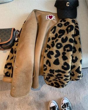 (as the picture, XL) Leopard Print Winter Jacket Autumn New Lamb Wool Faux Fur Coat Female Casual Korean Fashion Loose Thick Warm Plush Outerwear