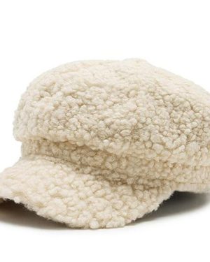 (beige) Lamb Wool Women Berets Hat Winter Vintage Cap Women'S Casual Pumpkin Hat Flat Beret Hats Peaky Blinders Peaked Cap