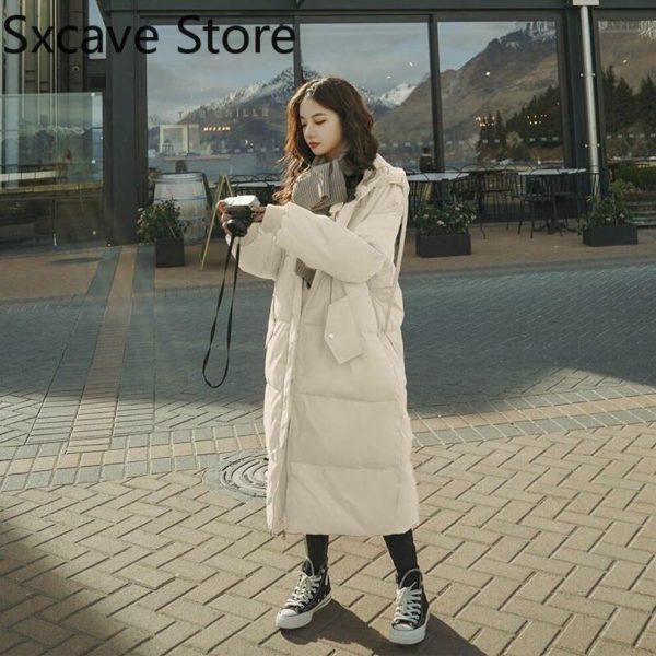 (beige, S) Hooded Padded Coats Females Korean Fashion Clothing Long Parkas Zipper Outwear Down Jackets Oversize Winter 2021 Puffer Jacket