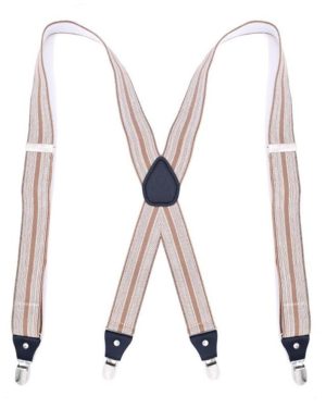 (beige) Unisex High Stretch Trousers Suspenders Leather X Back Adjustable Suspenders