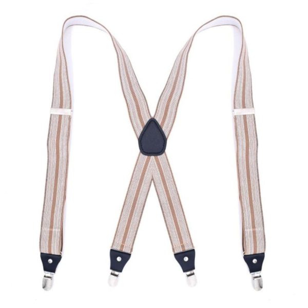 (beige) Unisex High Stretch Trousers Suspenders Leather X Back Adjustable Suspenders