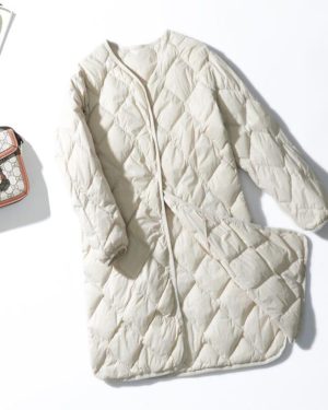 (beige, XL) Women Winter Ultra Light Thin Duck Down Coat Winter Long Slim Warm Basic Quilted Puffer Jacket