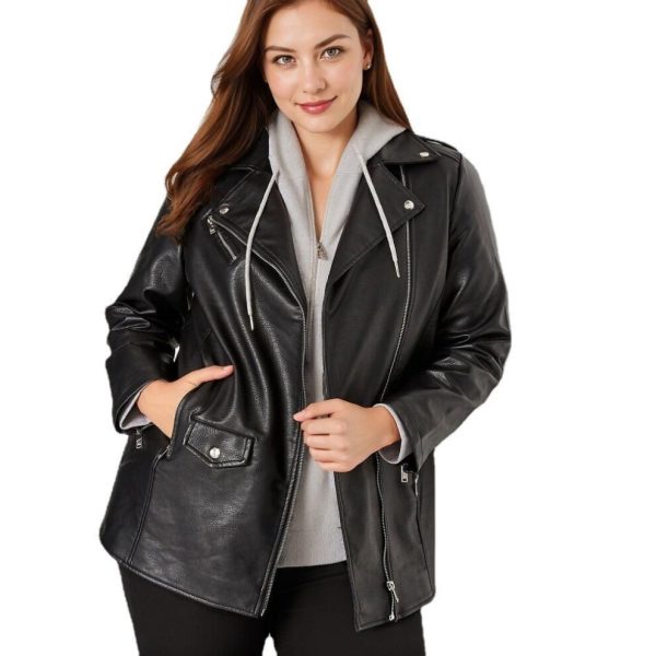 (black, 0XL) VANGULL Brand Women Spring Autumn Lapel Collar Oversized Leather Jacket