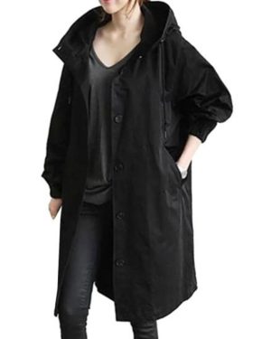(black, 4XL) Women Elegant Trench Coats Double Breasted Lightweight Windproof Plus Size Solid Color Mid-length Trenchcoat