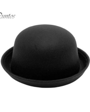 (black) Flat-top Fedora Hat Pure Color Imitation Wool Jazz Hat Unisex Japanese Style Wide Brim Ladies Round Hat Parties Cosplay Bowler Hat