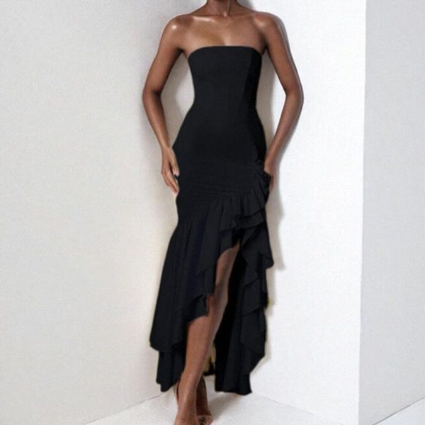 (black, L) Women's clothing 2025 spring new fashion sexy off-the-shoulder tube top irregular temperament dress