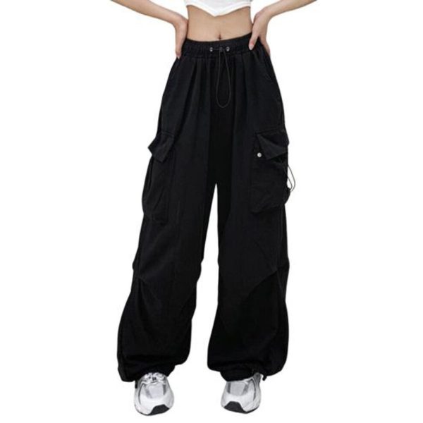 (black, M) Stylish Cargo Pants Multi Pockets Keep Full Length Wide Leg Cargo Pants Women
