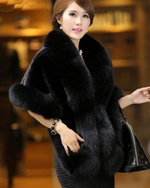 (black, One Size) Luxury Elegant Womens Faux Mink Cashmere Winter Warm Fur Coat Shawl Cape Fashion Solid Ladies Faux Fur Pashmina Poncho
