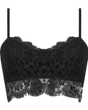 (black, One size) Fashion Sexy Sleeveless Vest Crochet Halter Lace Tank Tops Strappy Bralette Bra Cami Crop Top