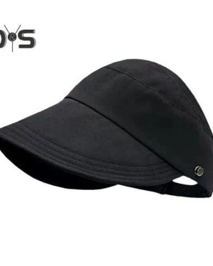 (black) Outdoor Sun Protection Hat with Hook Anti-UV Wide Brim Sunscreen Solid Color Mesh Hollow Top Adjustable Foldable Lightweight Gardening Travel