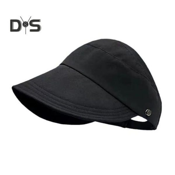 (black) Outdoor Sun Protection Hat with Hook Anti-UV Wide Brim Sunscreen Solid Color Mesh Hollow Top Adjustable Foldable Lightweight Gardening Travel
