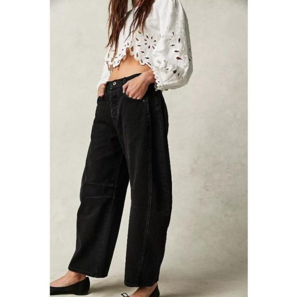 (black, XL) Fashion Loose Women Cropped Jeans New Casual Elegant Woman Haren Wide Leg Denim Pants Spring Autumn Casual Ladies Simple Denim Trousers 11