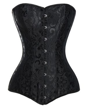 (black, XL) Women Overbust Lace Up Steampunk Corset Bustier Top Gothic Clothing Long Torso Hourglass Body Shaper