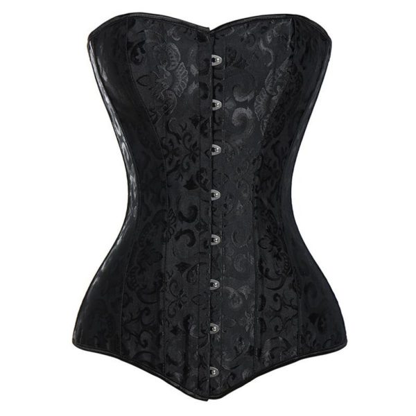 (black, XL) Women Overbust Lace Up Steampunk Corset Bustier Top Gothic Clothing Long Torso Hourglass Body Shaper