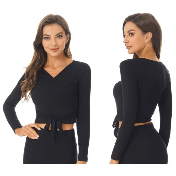 (black, XL) Women Solid Color Wrap Jacket Ballet Jacket Bolero Long Sleeve Wrap Top Dancewear for Gym Yoga Ballet Modern Dance