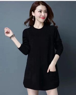 (black, XXXXL) Women Autumn Winter Sweater Pullover Korean Loose Long-Sleeve Knit Sweater Mid-length Bottoming Sweaters Female Clothes Tops