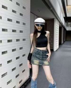 (blue, 2XL) "Women's High-Waist American Retro Embroidered Blue Denim A-Line Skirt - Slim Fit Summer Style"