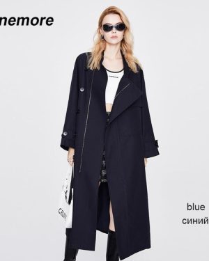 (blue, S) Cinemore women's windbreaker 2022 NEW Casual long trench coat Solid Outwear Fashion Vintage Autumn Cloak Warm Loose Jacket 92222