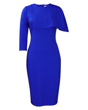 (blue, XL) D325 Large Size Women's High Waist Ruffled Pencil Skirt Dress