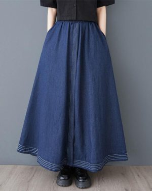 (blue) denim plus size High waist vintage Spring summer casual loose long for woman skirts womens skirt