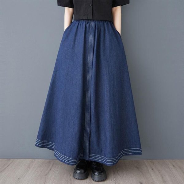 (blue) denim plus size High waist vintage Spring summer casual loose long for woman skirts womens skirt