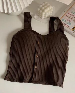 (brown, One Size) Crop Top Y2k Corset Summer Fashion Knit Vest