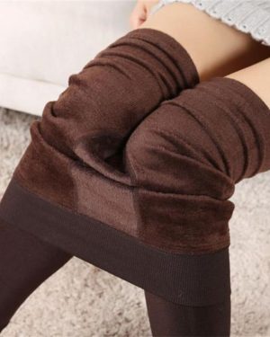 (brown, XXL) Auroth Winter Women Plus Velvet Warm Leggings Elastic High Waist Thicken Leggings High Stretch Leggings