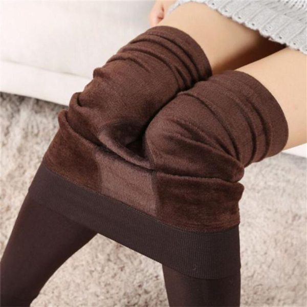 (brown, XXL) Auroth Winter Women Plus Velvet Warm Leggings Elastic High Waist Thicken Leggings High Stretch Leggings