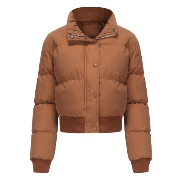 (brown sugar, S) Women's Short Thick Jackets Cotton High Collar Long Sleeves Zipper Warm Puffer Coats Autumn Winter Crop Top Fashion Outfits