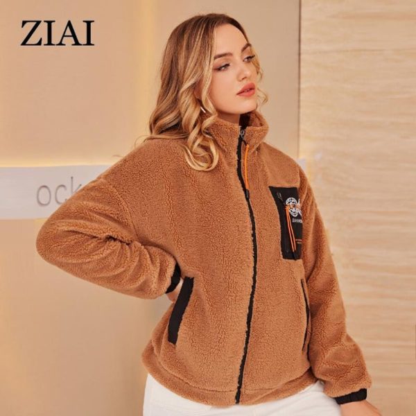 (camel, L) ZIAI Spring Autumn Women's fur coat Faux Fur Lamb Wool Coat Female Fleece Teddy Jacket Thickened Warm Plush jacket New in coats ZN-T11