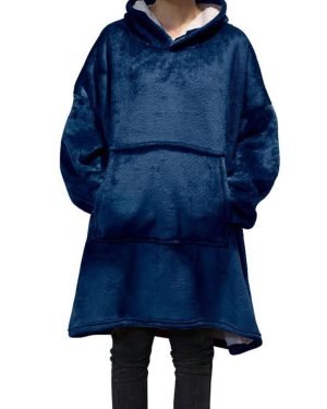 (dark blue, ONE SIZE) Winter Warm Oversized Thick Fleece Giant Hoodies Long Sweatshirt Flannel Women Hoody Pullover