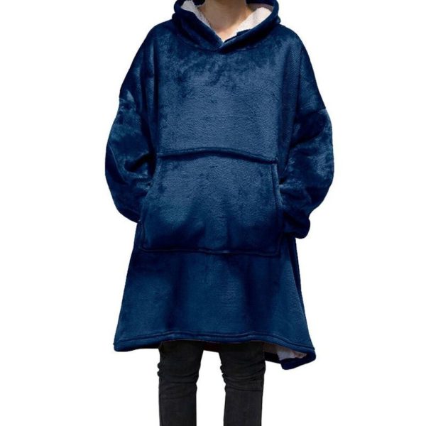 (dark blue, ONE SIZE) Winter Warm Oversized Thick Fleece Giant Hoodies Long Sweatshirt Flannel Women Hoody Pullover