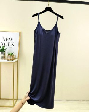 (denim blue, M) Women's V-neck Suspender Skirt with Chest Pad - Summer Nightgown and Outdoor Wear