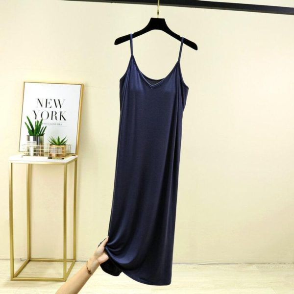 (denim blue, M) Women's V-neck Suspender Skirt with Chest Pad - Summer Nightgown and Outdoor Wear