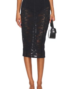 fleur du mal Le Stretch Lace Pencil Skirt in Black. Size M, S, XL, XS.