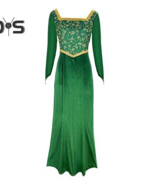 (green, S) Princess Style Dress Stage Show Performance Cosplay Costume Dress Floral Print A-line Long Sleeve Maxi Dress Square Neck Wedding Graduation