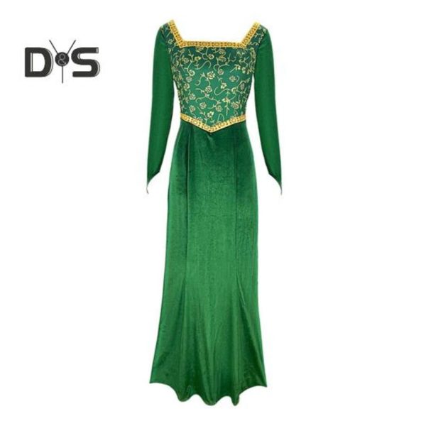 (green, S) Princess Style Dress Stage Show Performance Cosplay Costume Dress Floral Print A-line Long Sleeve Maxi Dress Square Neck Wedding Graduation