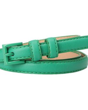 (green) Women Thin Pants Belt Solid Color Faux Leather Waistband Adjustable Length Multi Holes Design Jeans Belt