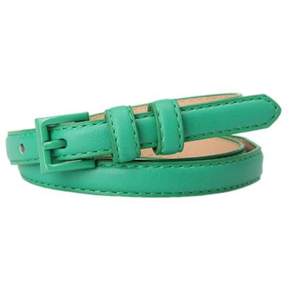 (green) Women Thin Pants Belt Solid Color Faux Leather Waistband Adjustable Length Multi Holes Design Jeans Belt
