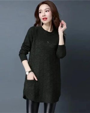 (green, XXXXXL) Women Autumn Winter Sweater Pullover Korean Loose Long-Sleeve Knit Sweater Mid-length Bottoming Sweaters Female Clothes Tops