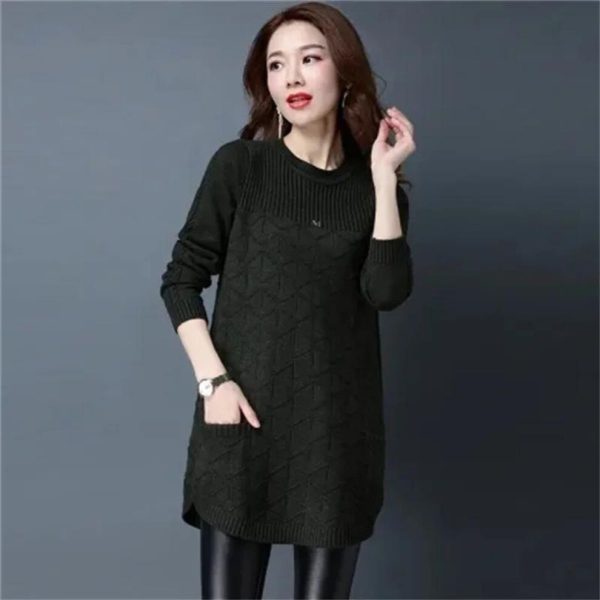 (green, XXXXXL) Women Autumn Winter Sweater Pullover Korean Loose Long-Sleeve Knit Sweater Mid-length Bottoming Sweaters Female Clothes Tops