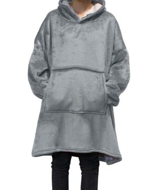 (grey, ONE SIZE) Winter Warm Oversized Thick Fleece Giant Hoodies Long Sweatshirt Flannel Women Hoody Pullover