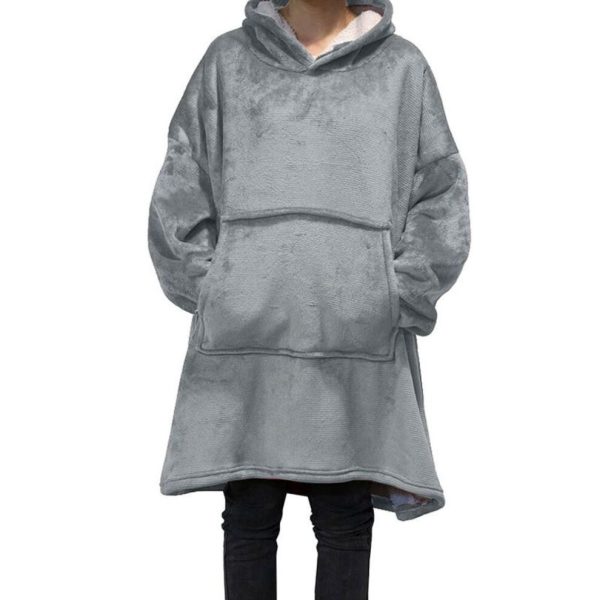 (grey, ONE SIZE) Winter Warm Oversized Thick Fleece Giant Hoodies Long Sweatshirt Flannel Women Hoody Pullover