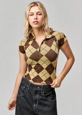 iets frans. Argyle Polo Top - Yellow XS at Urban Outfitters