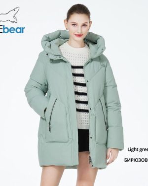 (light green, 46) ICEbear 2023 new women's winter puffer jacket mid-length casual hooded windproof cotton coat brand clothing GWD3922I