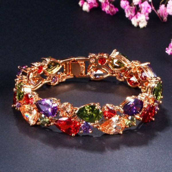 (multicolor,gold) WWJ Top Quality Sparkling Cubic Zirconia Yellow Golden Big Wide Wrap Bracelets Bangles for Brides