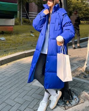 (navy blue, XL) New Winter and Autumn Women White Duck Down Hoodies Puffer Jackets Coats Warm Windproof Black White Coats